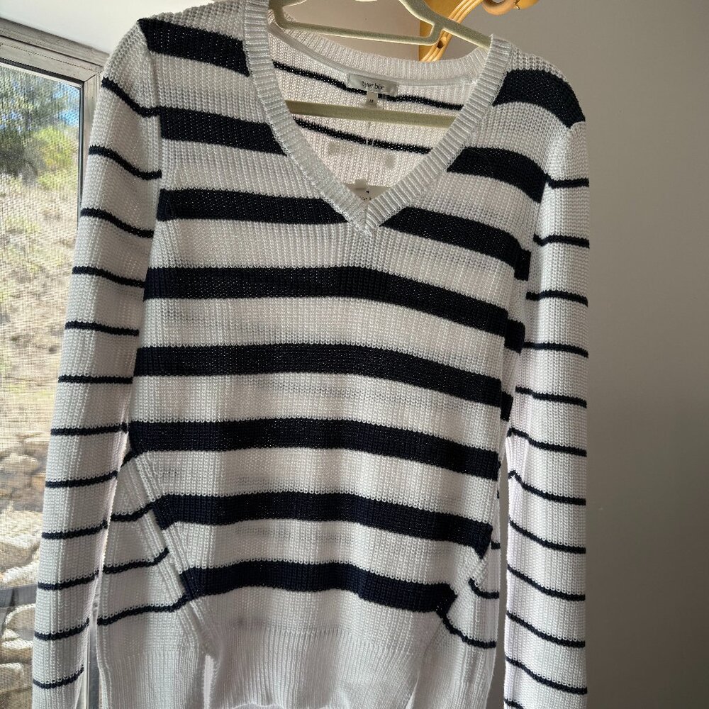 TYLER BOE | Navy Blue and White Striped Sweater, 100% Cotton, NWT, Size Medium